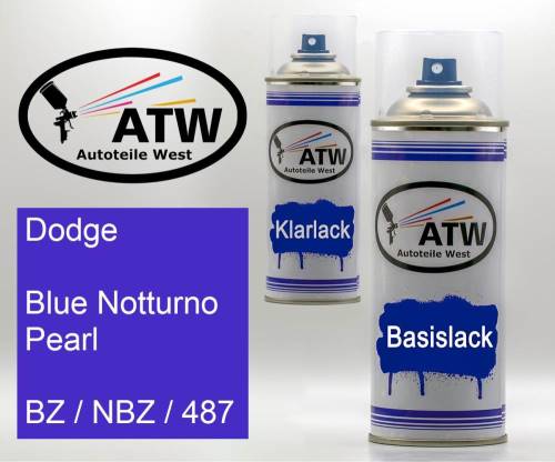 Dodge, Blue Notturno Pearl, BZ / NBZ / 487: 400ml Sprühdose + 400ml Klarlack - Set, von ATW Autoteile West.